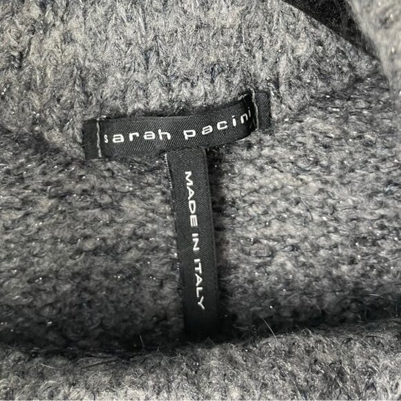 * Sarah Pacini Grey Metallic Chunky Mohair Blend Cropped Mock Neck Sweater OS - Picture 4 of 4